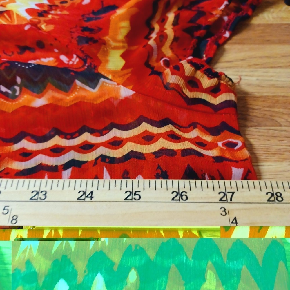Maurices Women's Peasant Blouse Size 2XL Red Yellow Short Sleeve Tie Top Boho - Picture 6 of 11